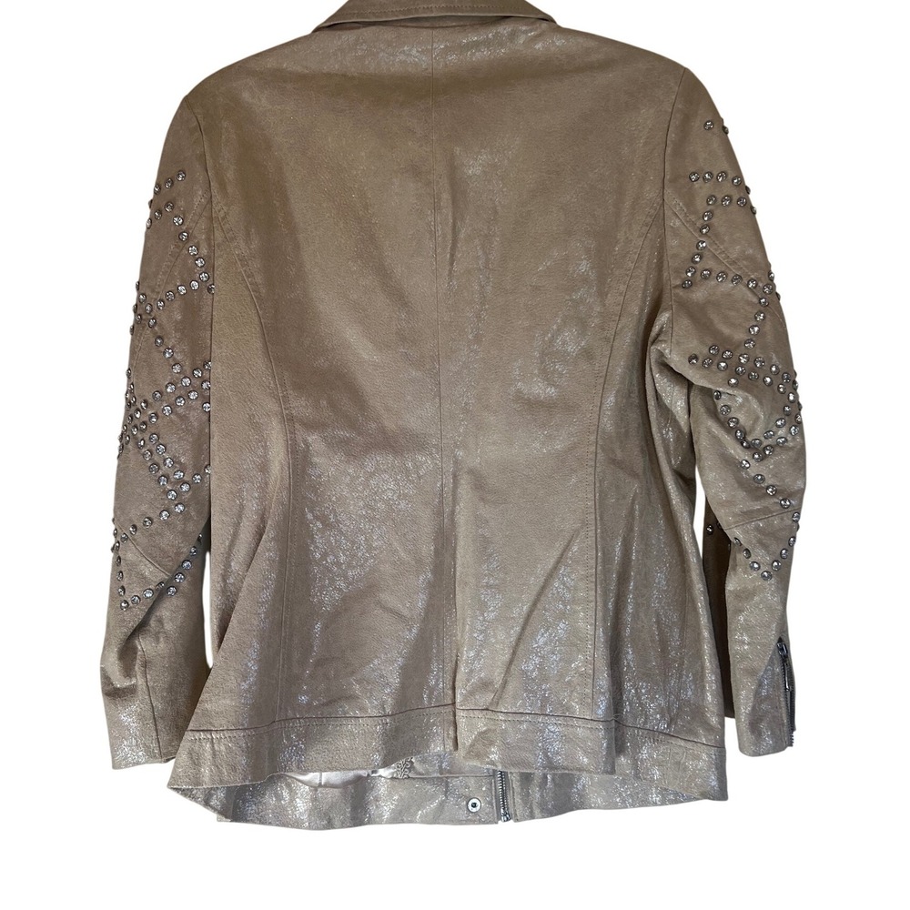Bradley Bayou Women's Shimmering Beige Silver Studded Leather Jacket Size Medium - Picture 10 of 11